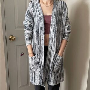 Lane Bryant Black and White Knit Cardigan Duster